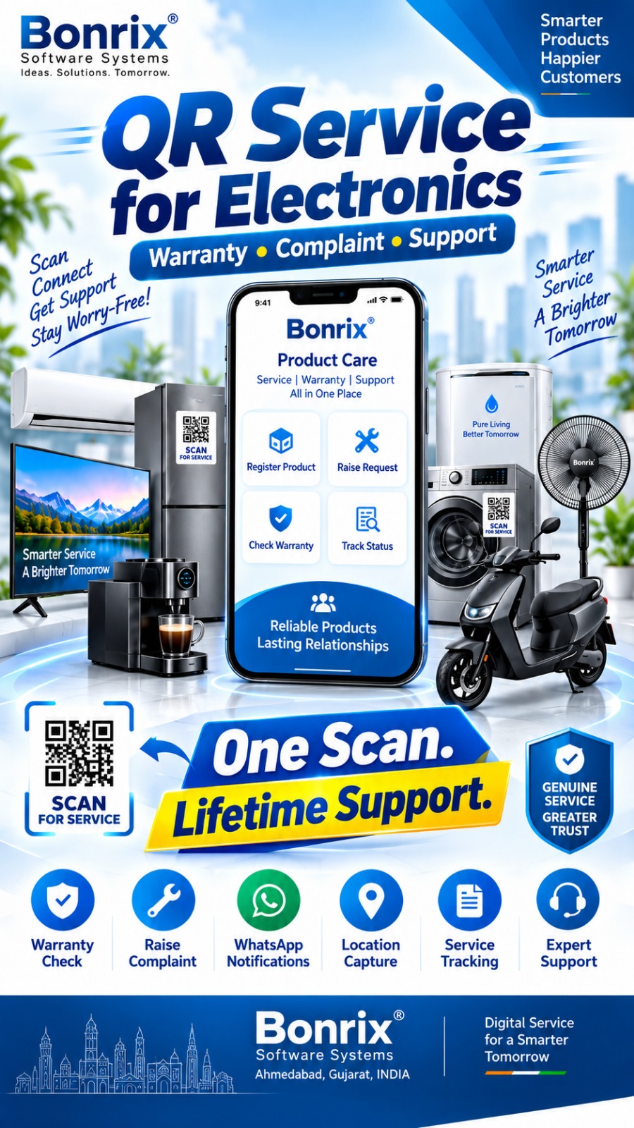 Bonrix QR-Based Consumer Appliance Service, Warranty & Complaint Management Platform for Electronics