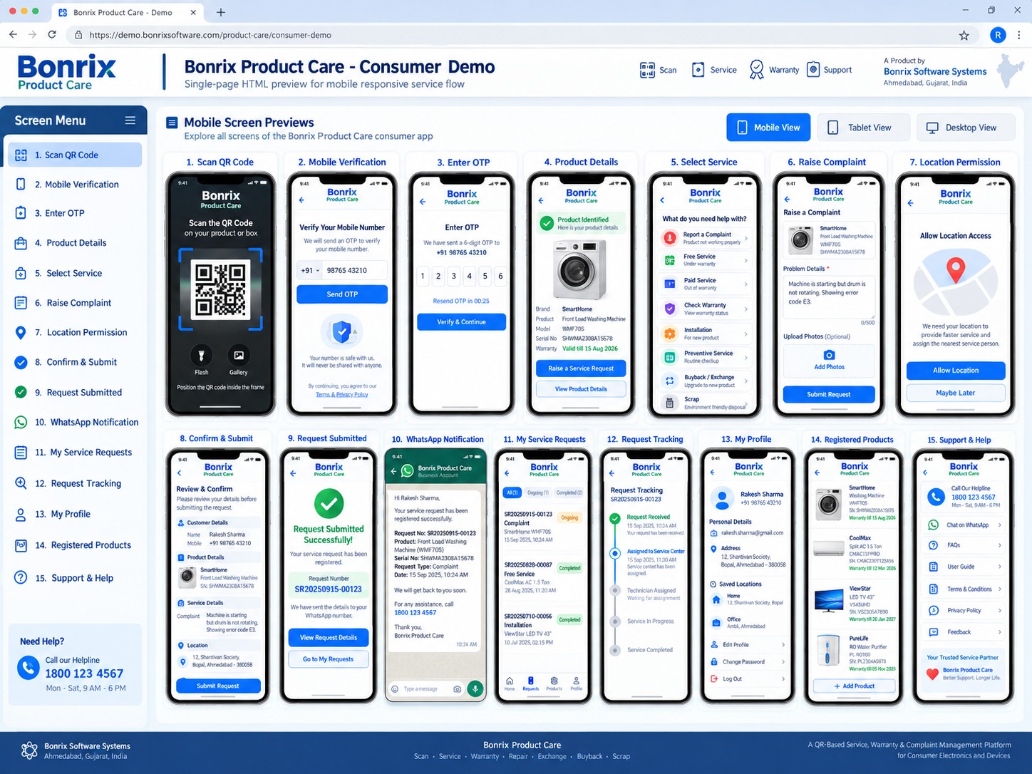 Bonrix QR-Based Consumer Appliance Service, Warranty & Complaint Management Platform for Electronics
