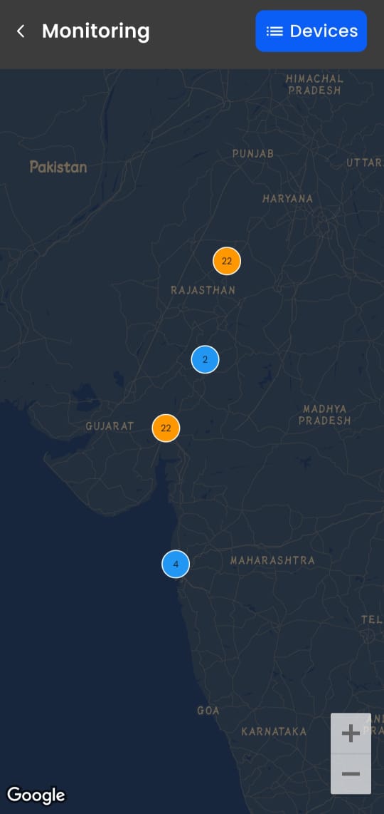 Monitoring dashboard displaying real-time fleet status including live speed, location, and ignition data