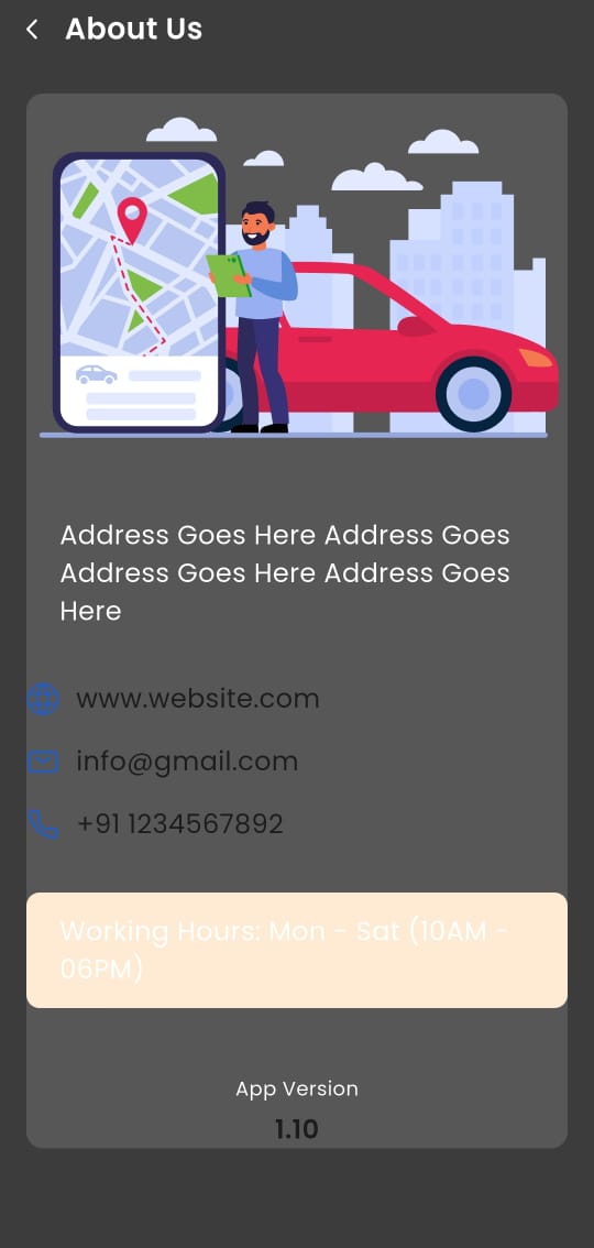 About Us screen displaying Bonrix company information, app version, and support contact details