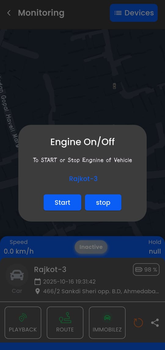 Live monitoring map showing real-time vehicle locations, statuses, and movement across Gujarat and Rajasthan