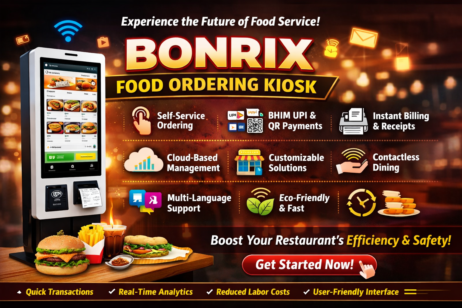 Bonrix Food Ordering Cloud-Based Self-Service Kiosk Solution