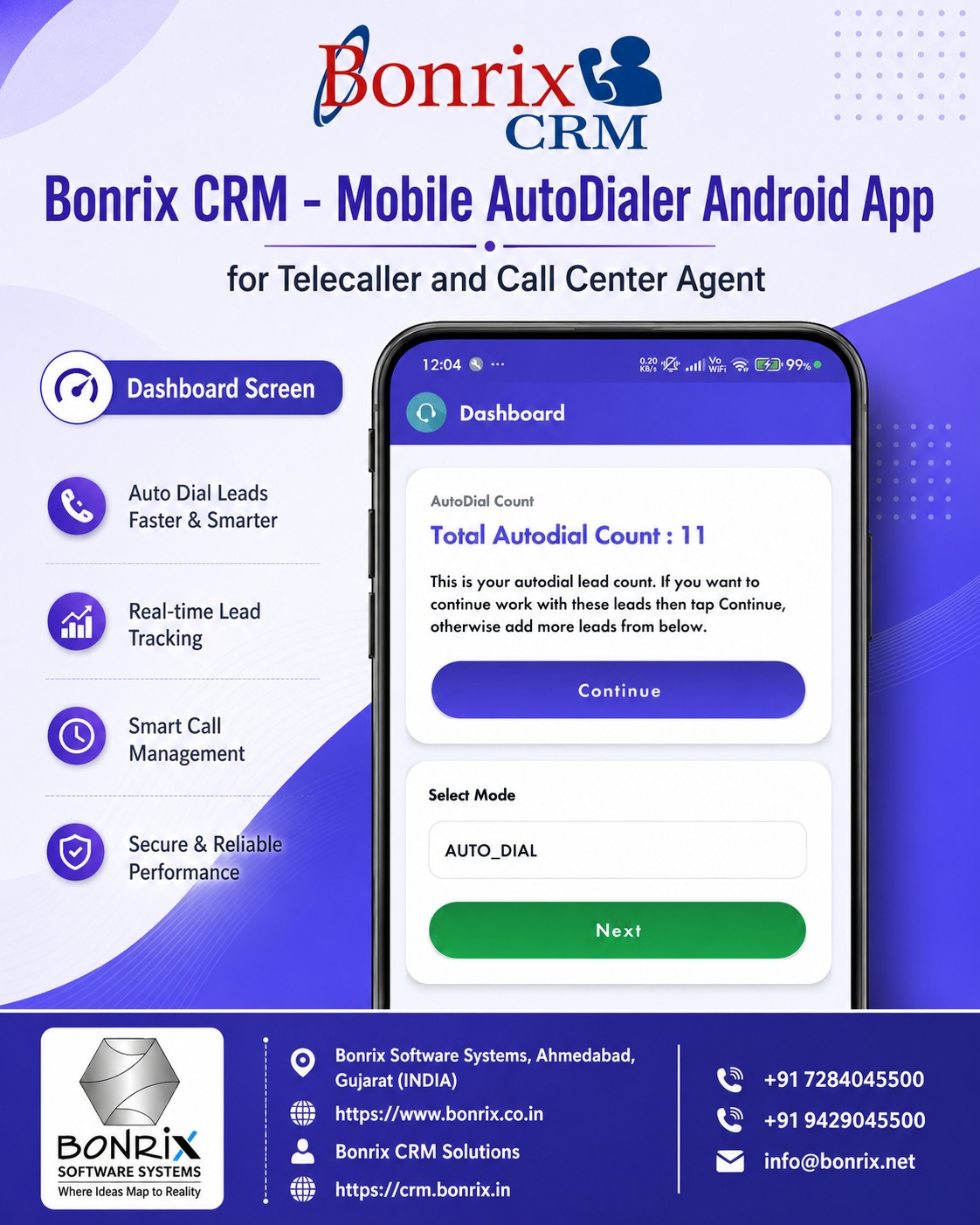 Bonrix CRM Mobile AutoDialer Android App for Telecallers & Call Center Agents
