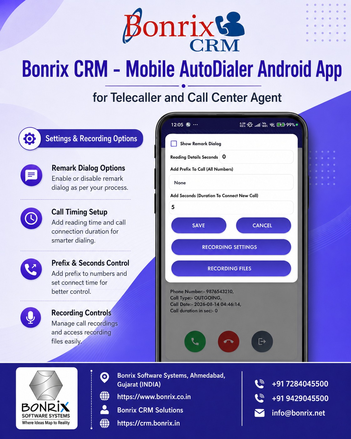 Bonrix CRM Mobile AutoDialer Android App for Telecallers & Call Center Agents