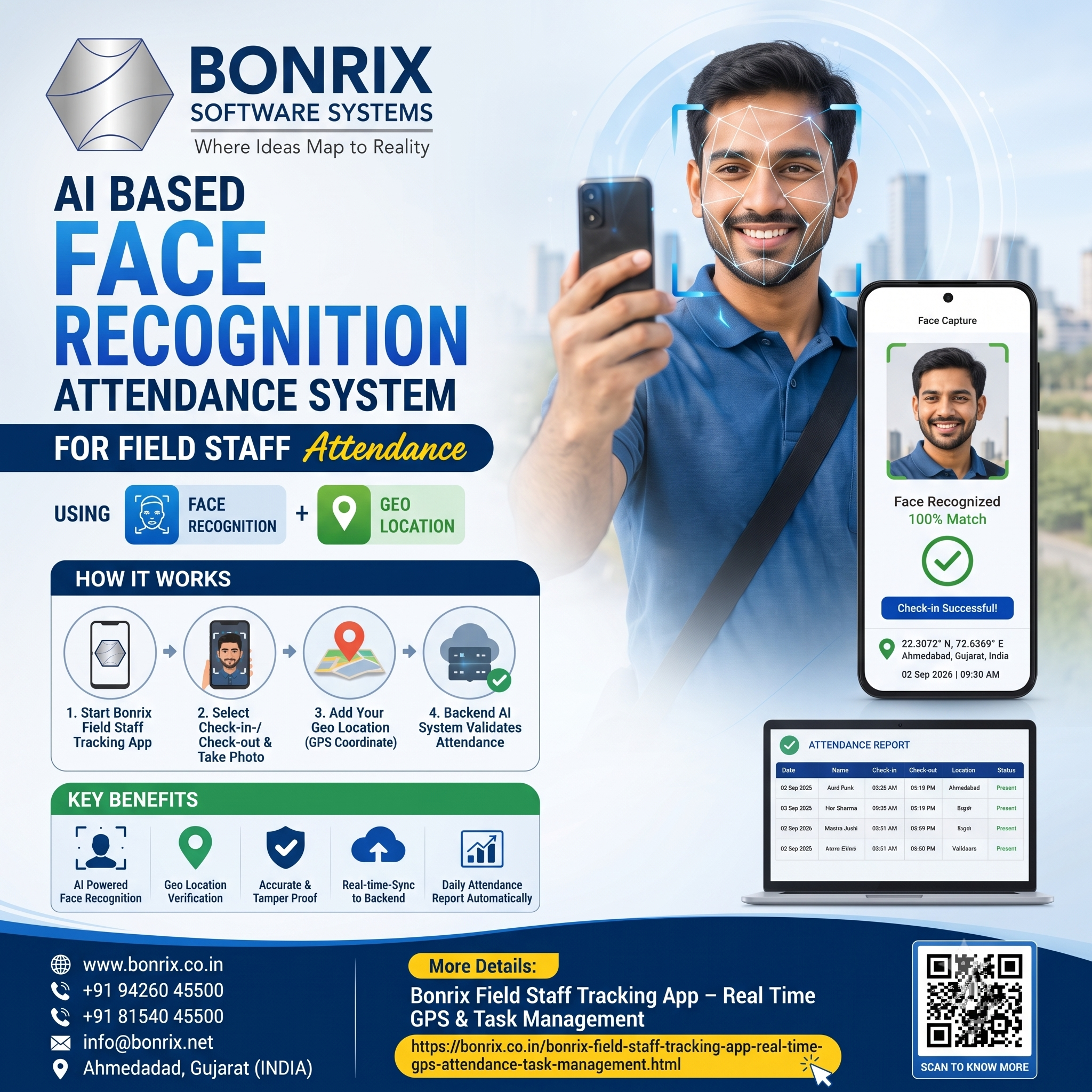AI Face Recognition Attendance for Field Staff with GPS Tracking