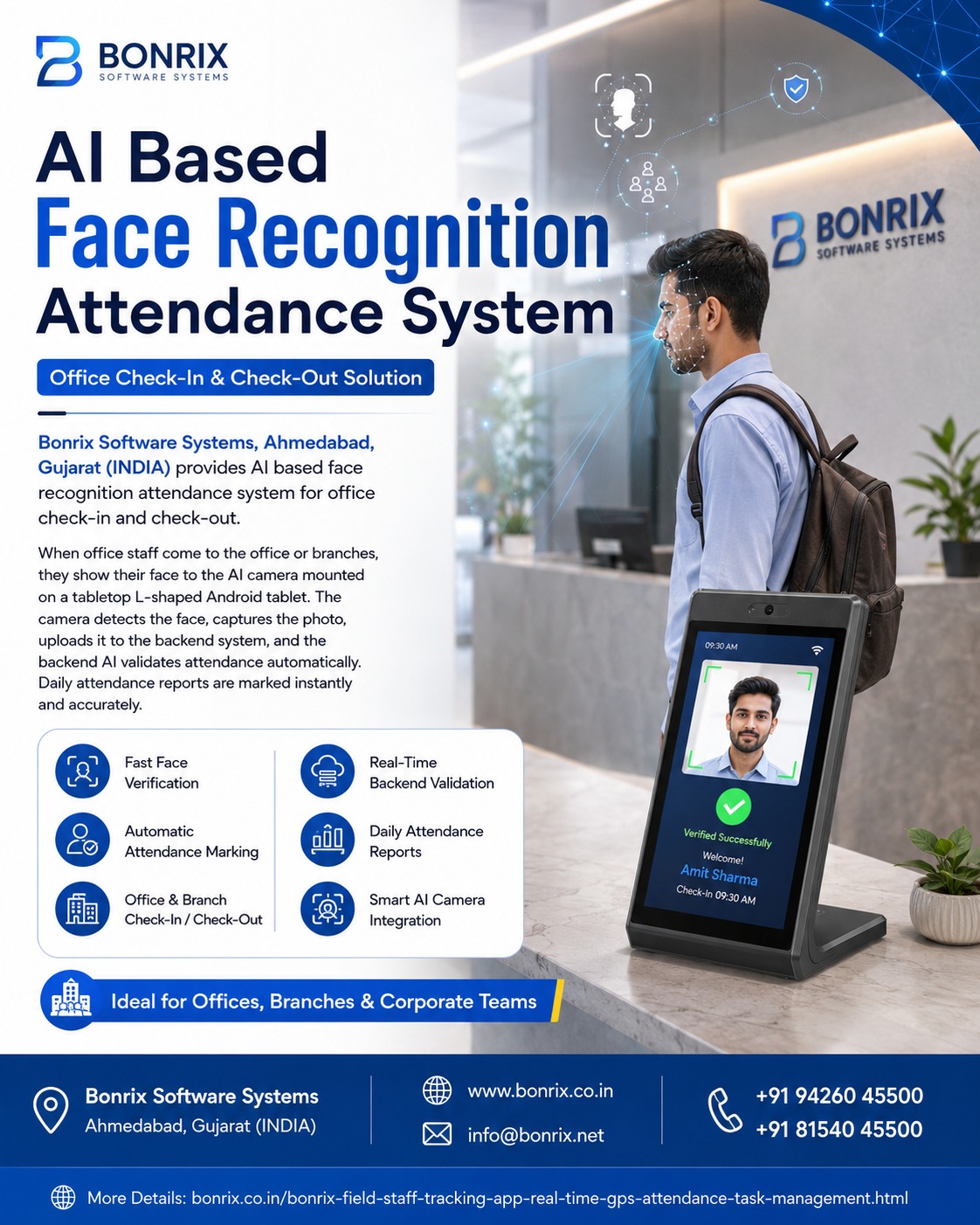 Bonrix AI Face Recognition Attendance System – Instant Office Check-In & Check-Out