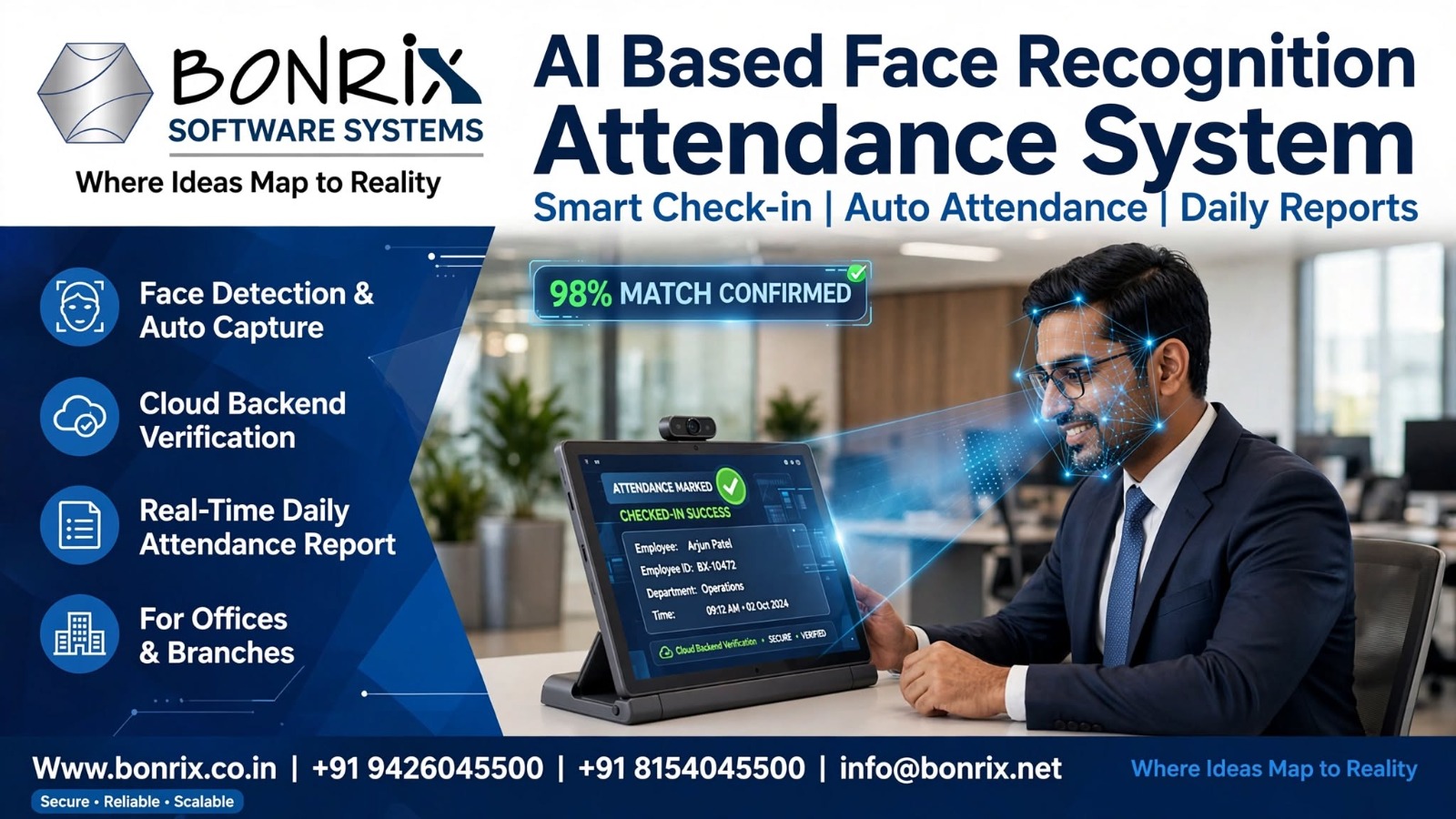 Bonrix AI Face Recognition Attendance System – Instant Office Check-In & Check-Out