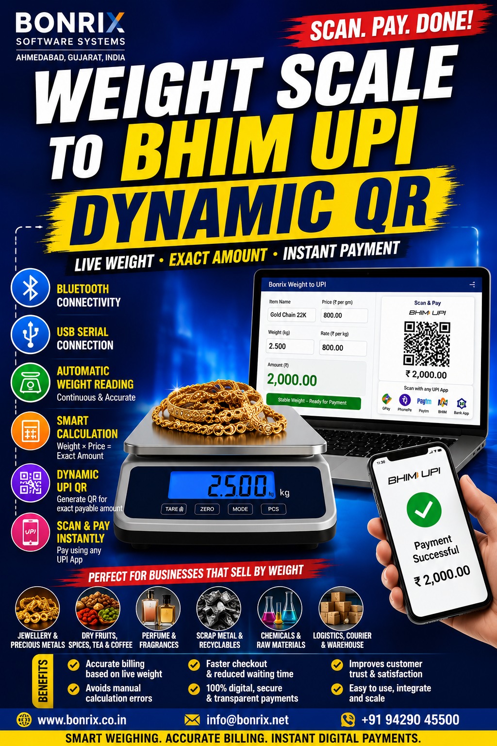 Bonrix Weight Scale to BHIM UPI Dynamic QR: Instant Auto-Billing for Weight-Based Retail Businesses